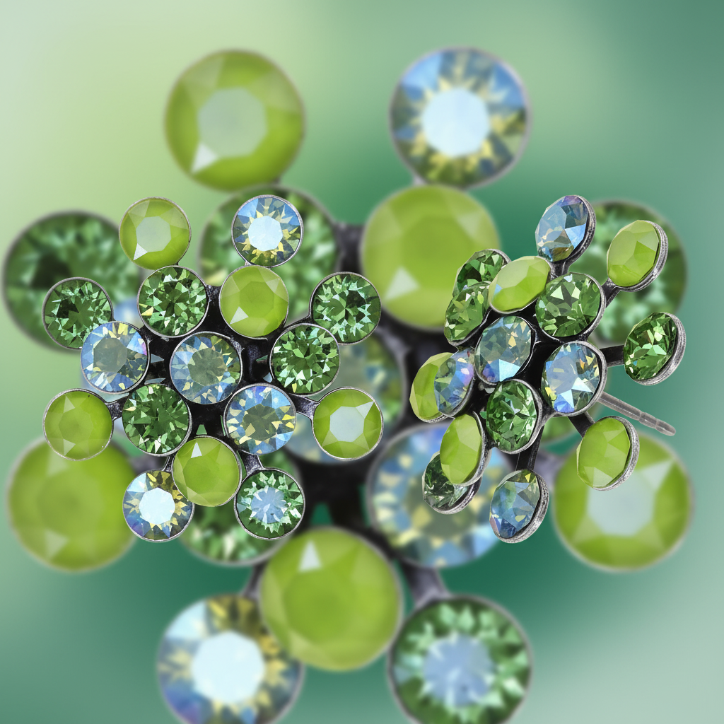 FIREBALL Ohrstecker mix green in antique silver (21mm Ø)