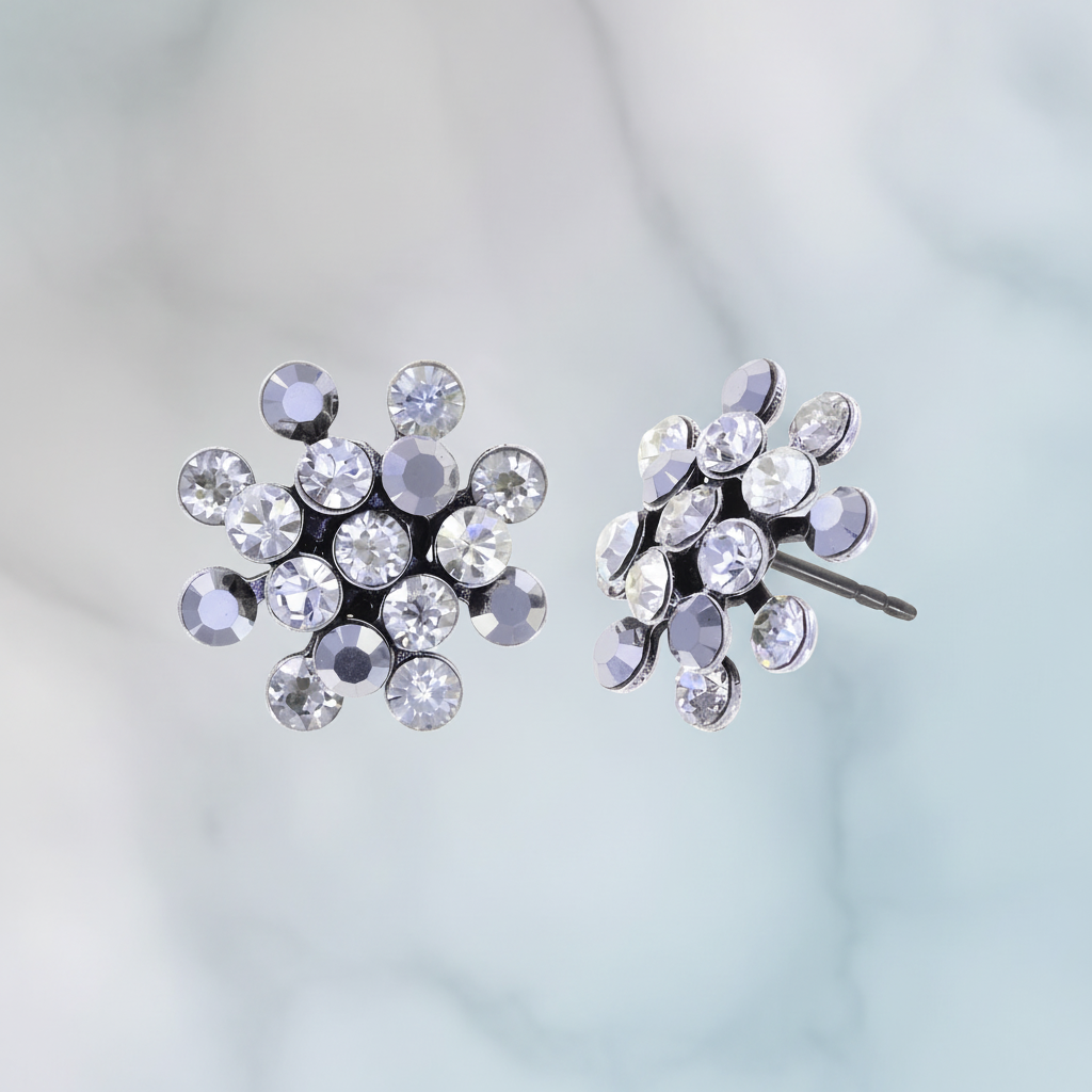 FIREBALL Ohrstecker white-grey in antique silver (16 mm Ø)